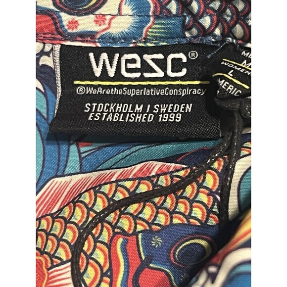 WeSC Men's M Women’s Large SS Oden Koi AOP Japanese Pattern Multicolor Shirt New - Picture 7 of 12